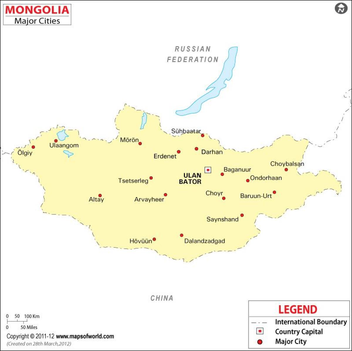 Karta Mongolija s gradovima