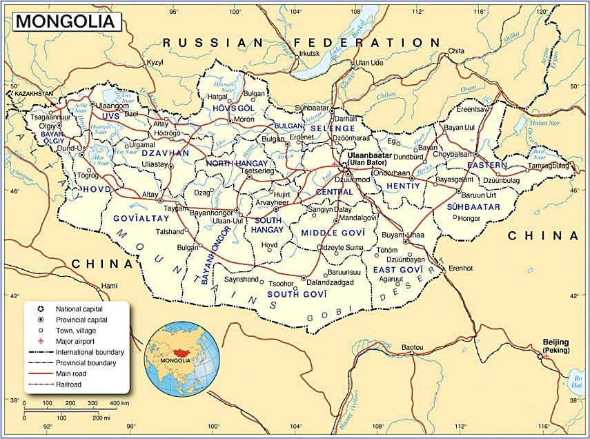 Mongolija turistička karta