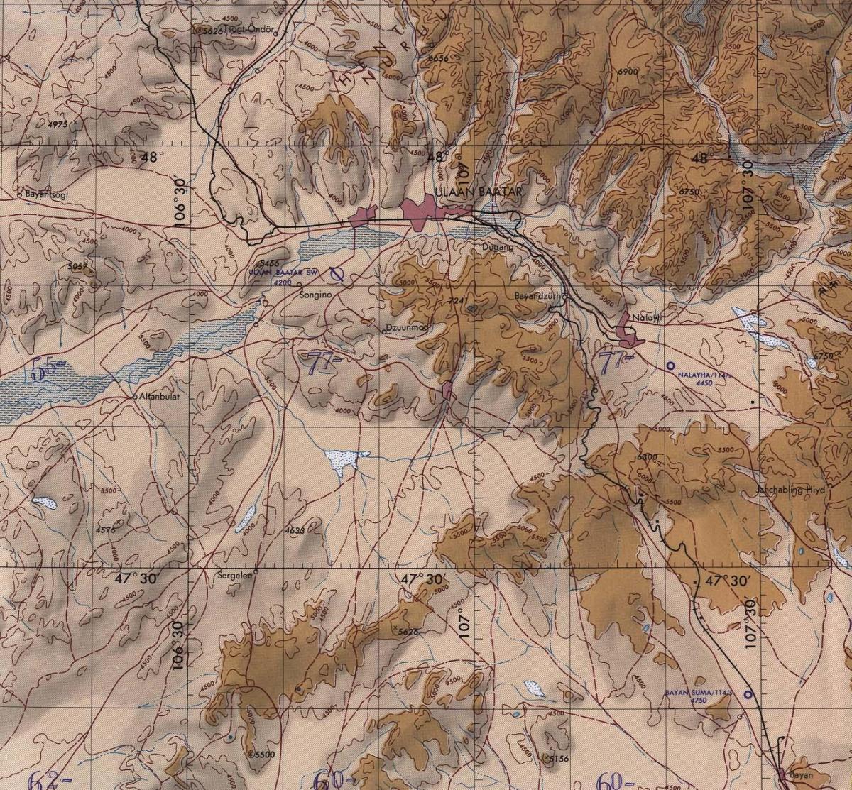 topografski kartica Mongolija
